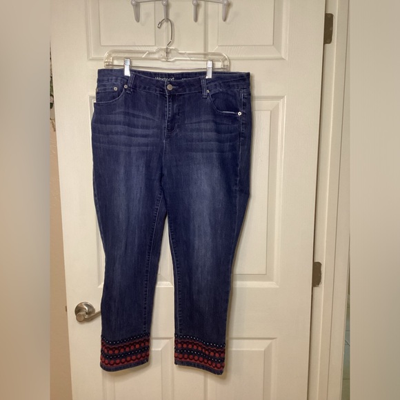 Denim Crop Jeans with Red Embroidered Detail - Picture 1 of 3